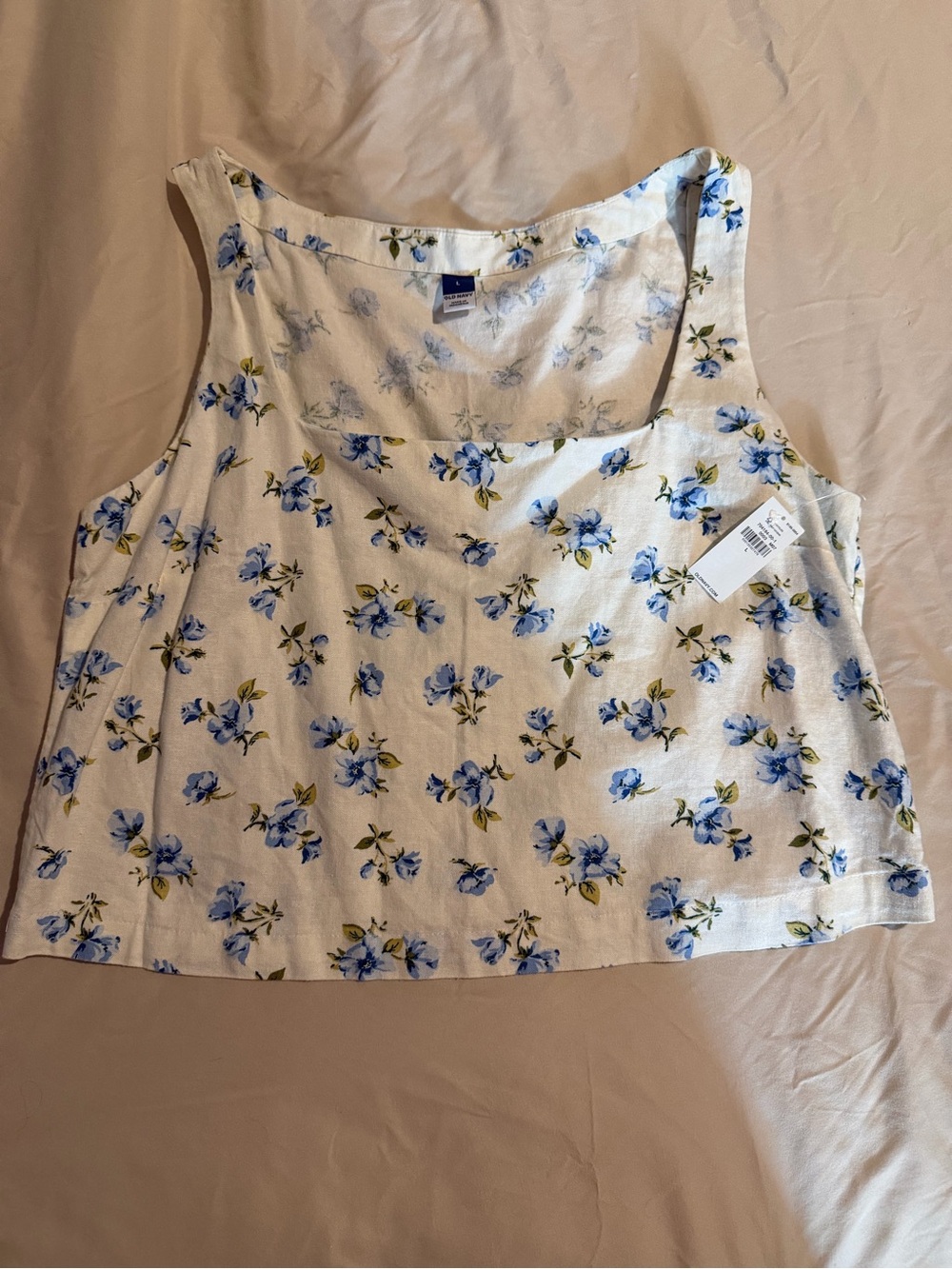 Old Navy White Tank Top with Blue Floral Print